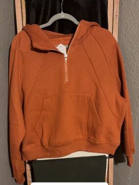 Half-Zip Pullover Hoodie in Rust Orange- NWT